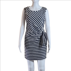 Guess Hailey Navy White Stripe Nautical Sleeveless Draped Tie Waist Mini Dress